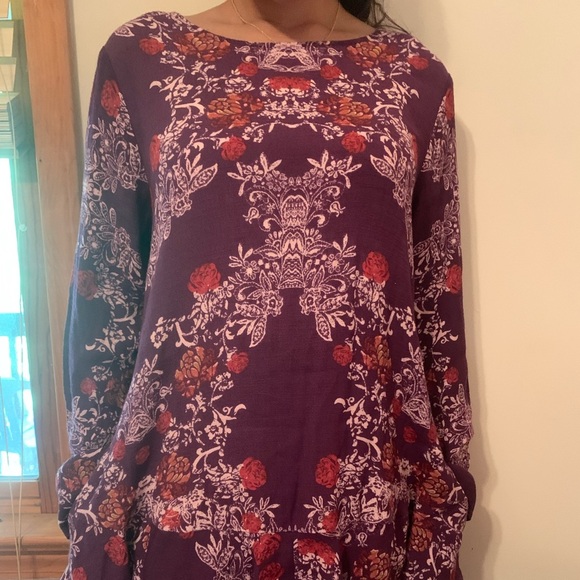 Free People Boho Open Back Floral Mini Tunic Dress with pockets size M - Picture 3 of 6